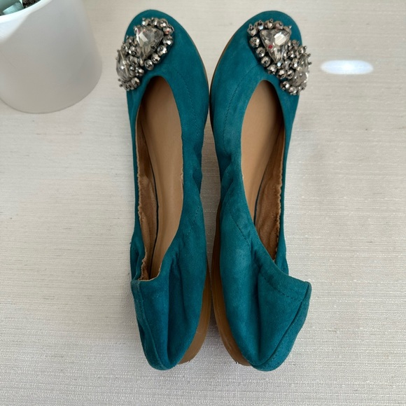 BP Nordstrom Turquoise Suede Leather Embellished Ballet Flats Woman’s 8.5 - Picture 6 of 8